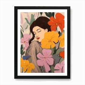 Woman With Autumnal Flowers Petunia 2 Art Print