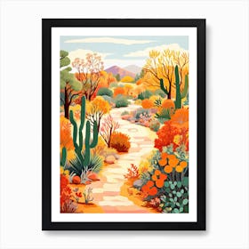 Desert Botanical Garden, Usa In Autumn Fall Illustration 2 Art Print