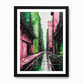 Pink Green City Abstract Painting Art Print