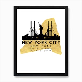 New York Silhouette City Skyline Map Art Print