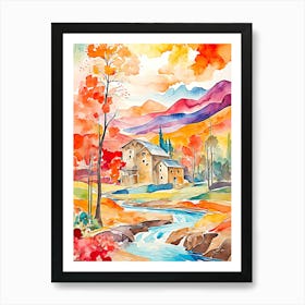 Watercolor Autumn Landscape Art Print