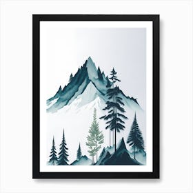 Mountain And Forest In Minimalist Watercolor Vertical Composition 159 Art Print