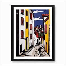 Painting Of Florence With A Cat In The Style Of Pop Art, Illustration Style 3 Art Print