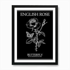 English Rose Butterfly Line Drawing 1 Poster Inverted Art Print