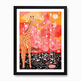 Swirl Pattern Giraffe Pink & Orange 3 Art Print