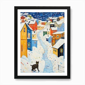 Cat In The Streets Of Troms   Norway With Snow 2 Art Print