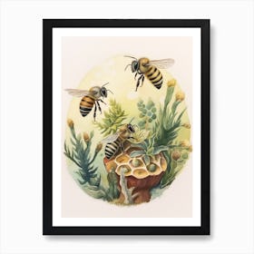 Sweat Bee Parasite Bee Beehive Watercolour Illustration 4 Art Print