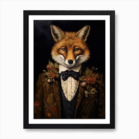 Fox Portrait With Rustic Flowers 6 Art Print