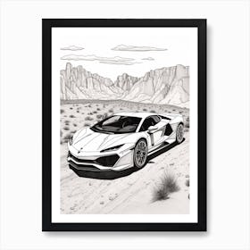 Lamborghini Huracan Desert Line Drawing 4 Art Print