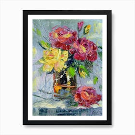 Bouquet of roses in a glass Art Print