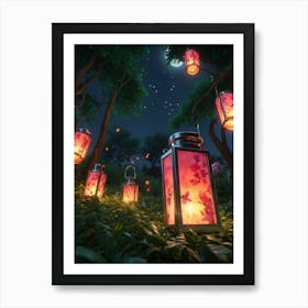 Lanterns In The Forest Art Print