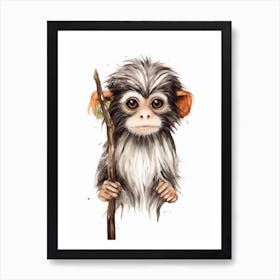 Watercolour Jungle Animal Emperor Tamarin 3 Art Print