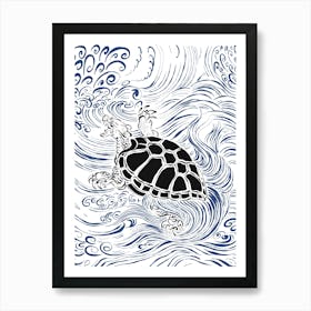 Turtle In The Waves Art Print