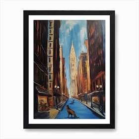 Painting Of New York With A Cat In The Style Of Surrealism, Dali Style 1 Art Print