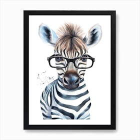 Smart Baby Zebra Wearing Glasses Watercolour Illustration 2 Art Print