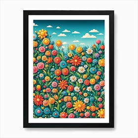 Cartoon Flower Garden Background Art Print