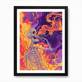 Psychedelic Skeleton Smoking A Cigarette 1 Art Print