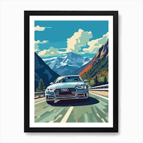 A Audi A4 In The Route Des Grandes Alpes Illustration 2 Art Print