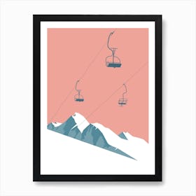 Ski chairlifts in pink Art Print