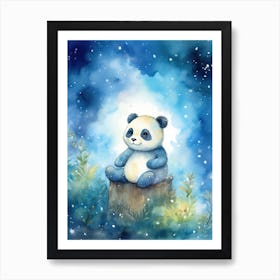 Panda Art Stargazing Watercolour 1 Art Print