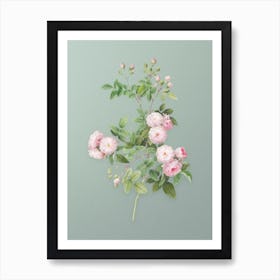Vintage Pink Baby Roses Botanical Art on Mint Green n.0662 Art Print