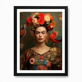 Frida Floral Wall Art Print Mexico Wall Art Frida Kahlo Art Boho Home Decor Floral Art Flower Print Art Print