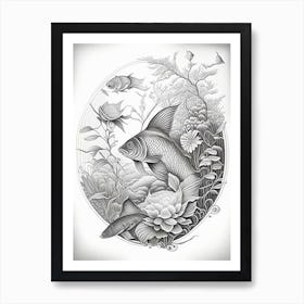 Kage Shiro Koi Fish 1, Haeckel Style Illustastration Art Print