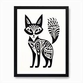 Linocut Fox Abstract Line Illustration 21 Art Print
