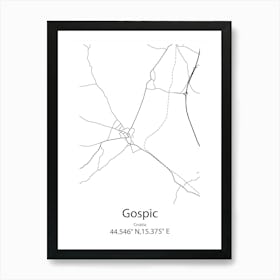 Gospic,Croatia Minimalist Map Art Print