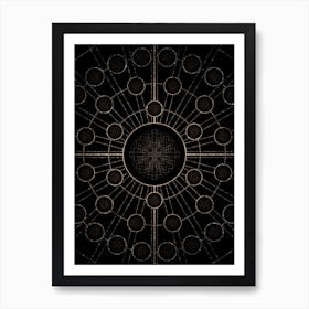 Geometric Glyph Radial Array in Glitter Gold on Black n.0477 Art Print