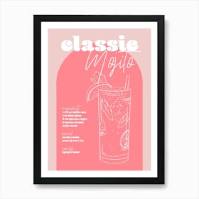 Vintage Retro Inspired Classic Mojito Recipe Pink And Dark Pink Art Print