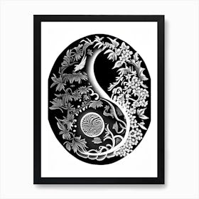 Black And White Abstract 4 Yin and Yang Linocut Art Print