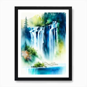 Plitvice Waterfalls, Croatia Water Colour  (2) Art Print