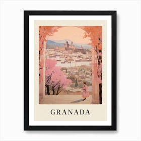 Granada Spain 4 Vintage Pink Travel Illustration Poster Art Print
