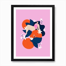 Girl And Mandarins Art Print