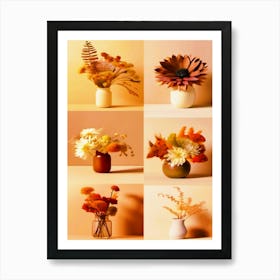 Fall Flowers, Collage, Vases,  Autumn Collection Art Print