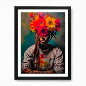 Portrait Man Rasta Flowers Floral Painting Poster Art Print