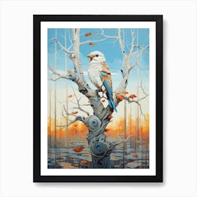 Bird perched on a birch tree Art Print