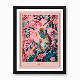 Floral Animal Painting Baboon 3 Poster Art Print