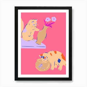 Two Cats In A Vase Art Print