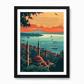 Istanbul Travel Poster Sunset Art Print