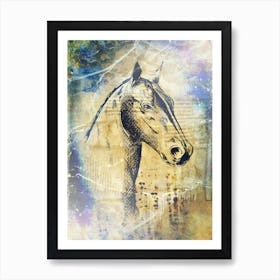 Horse Drawing Art Illustration In A Photomontage Style 02 Art Print
