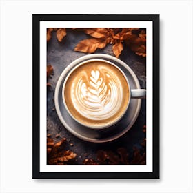 Coffee Latte Art With Autumn Leaves 1 Art Print