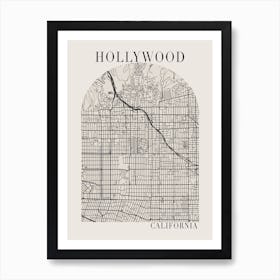 Hollywood California Boho Minimal Arch Full Beige Color Street Map Art Print