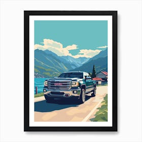 A Gmc Sierra Car In The Lake Como Italy Illustration 4 Art Print