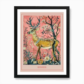 Floral Animal Painting Reindeer 1 Poster Art Print