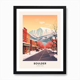 Vintage Winter Travel Poster Boulder Colorado Art Print