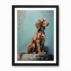 Irish Setter Dog, Painting In Light Teal And Brown 0 Art Print