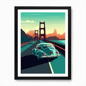 A Volkswagen Beetle In The Pacific Coast Highway Car Illustration 4 Art Print
