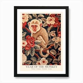 Chinese Lunar Year Of The Monkey 2 William Morris Style Art Print